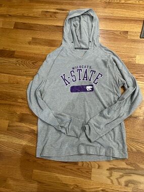 Campdavid Gray K-State Wildcats Hooded Tee with Purple Logo Sz L EUC